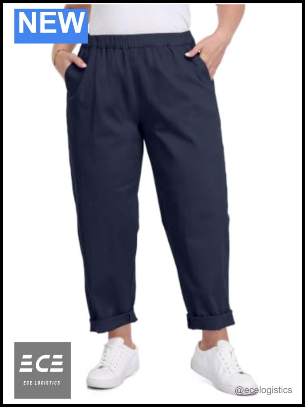 Plus Size Pull On Chino Cotton Casual Work Pants Relaxed Straight Leg